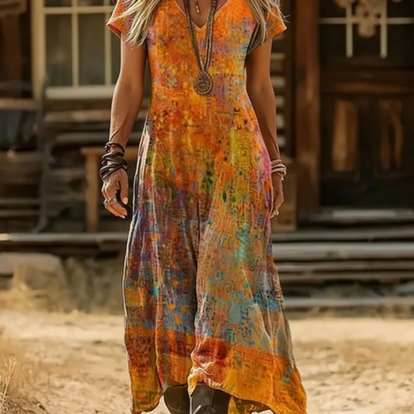 Boho Floral V-Neck Maxi Dress